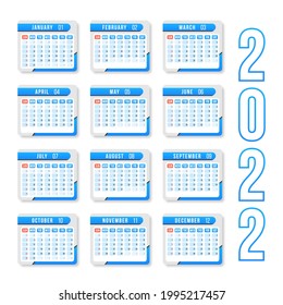 Calendario para 2022 sobre el fondo blanco para la organización y el negocio.