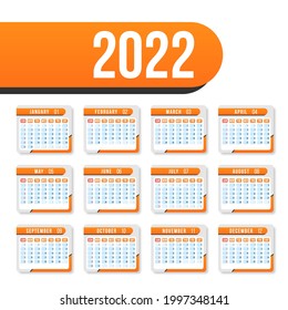 Calendario para 2022 sobre el fondo blanco para la organización y el negocio.