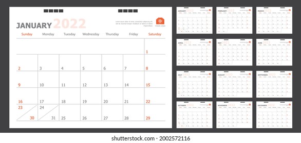 Calendar for 2022 orange background