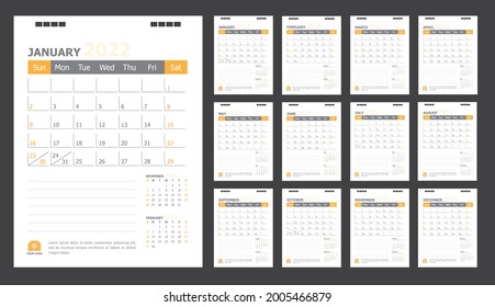 Calendar for 2022 orange background