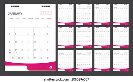 Calendar for 2022 pink background