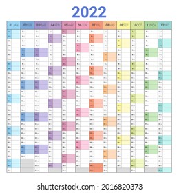 Calendar 2022 Planner Simple vertical Style. Full-color design. Clear and useful calendar.