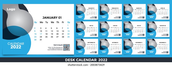Calendario 2022, diseño de plantilla Set Desk Calendar con logotipo Place for Photo and Company.