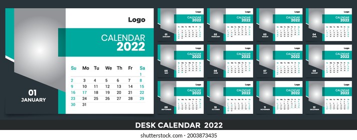 Calendar 2022, Set Desk Calendar template design with Place for Photo and Company Logo.