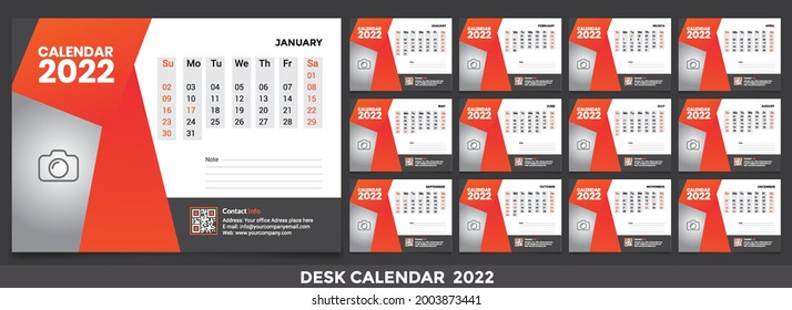 Calendar 2022, Set Desk Calendar template design with Place for Photo and Company Logo.