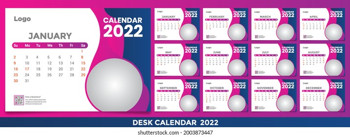 Calendar 2022, Set Desk Calendar template design with Place for Photo and Company Logo.