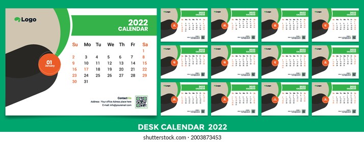 Calendar 2022, Set Desk Calendar template design with Place for Photo and Company Logo.