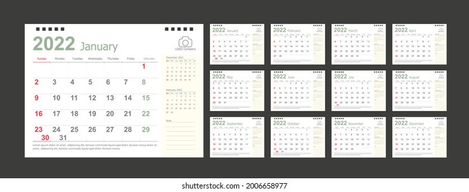 Calendar 2022 Set Desk Calendar Template Stock Vector Royalty Free 2006658977 Shutterstock 2465