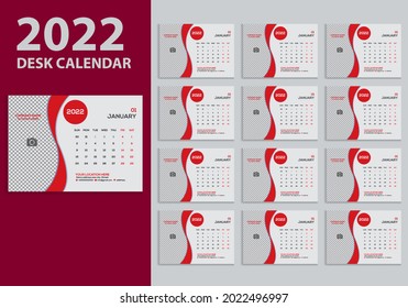Calendar 2022, Set Desk Calendar template design . The week starts on Sunday. Set of 12 Months +with cover page