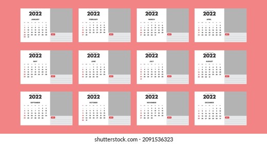 Calendar 2022 Standing On Table template per 1 page for each month in the English version