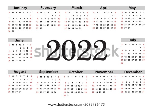 Calendar 2022 Starting Sunday Vector Illustration Stock Vector (Royalty ...