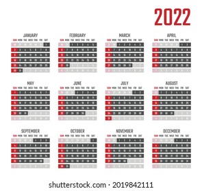 calendar for 2022 starts sunday, vector calendar design 2022 year