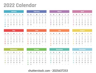 calendar for 2022 starts sunday, vector calendar design 2022 year
