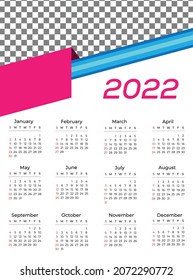 CALENDAR 2022 WITH SUNDAY START 