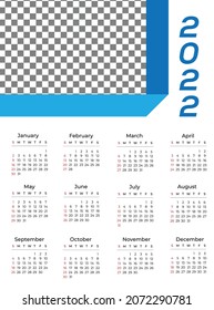 CALENDAR 2022 WITH SUNDAY START 