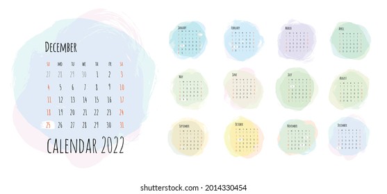 Calendar 2022, calendar 2022, Sunday week start, corporate design planner template.