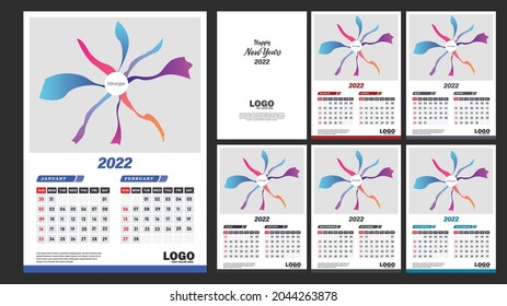 Calendar 2022 template Design. Colorful 6 pages wall calendar design with a one color top page. Corporate Calendar design 2022.