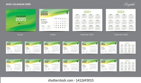 Calendar 2022 template design vector, Desk Calendar 2020, 2021, 2022,  cover design, Set of 12 Months, Week starts Sunday, Stationery design, flyer, printing layout, publication, advertisement