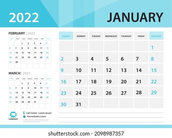 Calendar 2022 Template January 2022 Year Stock Vector (Royalty Free ...