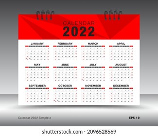 Calendar 2022 template layout, 12 months yearly calendar set in 2022, Desk calendar 2022 design, wall calendar, brochure flyer, print media, advertisement, Simple design, planner, poster, vector