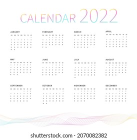 Calendar 2022 template. Minimal design. Abstract colorful line background. Week Starts Sunday. Vector illustration
