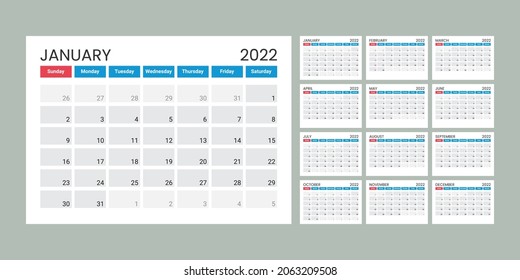 Calendar 2022 template with minimalist and simple design.