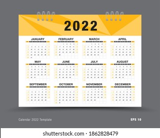 Calendar 2022 template vector , 12 months yearly calendar set in 2022, business brochure flyer, printing, advertisement, Simple design, wall calendar layout