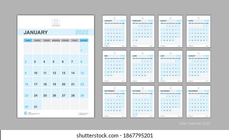 Calendar 2022 template Vector, Desk calendar 2022 design, Week Start On Sunday, Planner, Stationery, wall calendar, simple and clean design, Printing, advertisement, organization and business