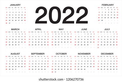 Media Calendar 2022 Calendar 2022 Template Vector Set 12 Stock Vector (Royalty Free) 1206270736