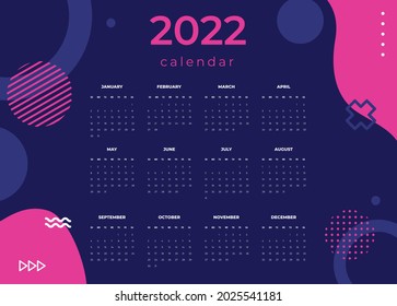 Calendar 2022 template vector, Set Desk calendar 2022, wall calendar design, Planner