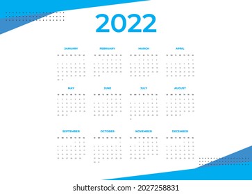 Calendar 2022 template vector, Set Desk calendar 2022, wall calendar design, Planner, Week start on Sunday
