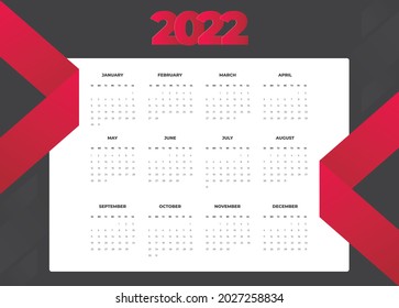 Calendar 2022 template vector, Set Desk calendar 2022, wall calendar design, Planner, Week start on Sunday