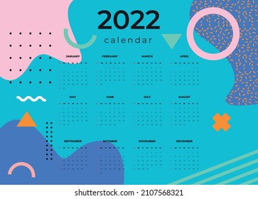 Calendar 2022 template vector, Set Desk calendar 2022, wall calendar design, Planner, Week start on Sunday, vertical layout,
