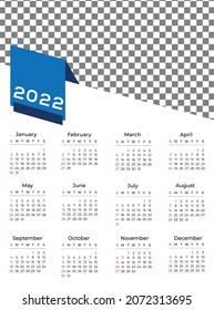 CALENDAR 2022 TEMPLATE VECTOR SUNDAY STARTING