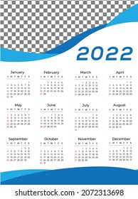 CALENDAR 2022 TEMPLATE VECTOR SUNDAY STARTING