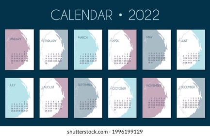 Calendar 2022 template, violet and blue desk calendar design, week start On Monday, planner, stationery, wall calendar. Vector illustration