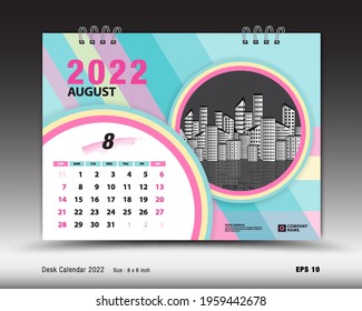 Calendar 2022  template-August month layout, Desk calendar 2022 year, calendar Planner design, Week starts on Sunday, wall calendar, stationery, organizer office, pastel background, vector eps10