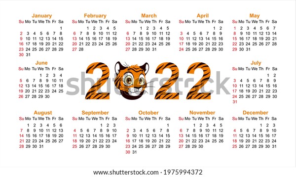 Chinese New Year Calendar 2022 Calendar 2022 Tiger Symbol New Year Stock Vector (Royalty Free) 1975994372