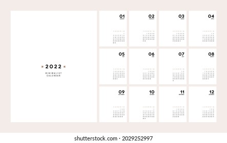 Calendar 2022 Trendy Minimalist Style. Set of 12 pages desk calendar. minimal calendar planner design for printing template. vector illustration