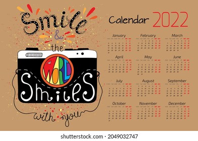 Calendar 2022. Vector design template with motivational quotes. Set of 12 months.	