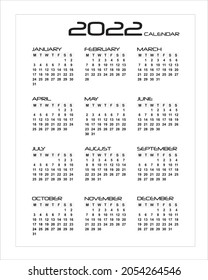 Calendar 2022. Vector hand drawn lettering. US Letter size 8,5x11, week starts on Monday.