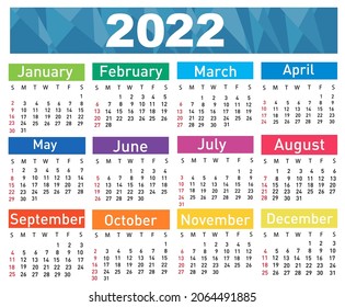 Kalender für 2022, Vektorgrafik