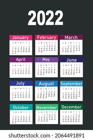 Calendar for 2022 vector illustration