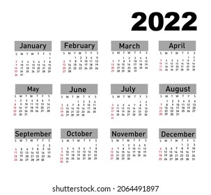 Calendar for 2022 vector illustration