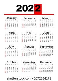 Calendar for 2022 vector illustration