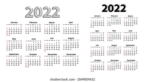 Calendar 2022 vector illustration. Week starts on Sunday. potrait and landscape design. easy to edit and change color