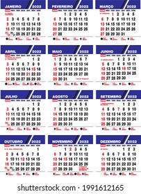 CALENDAR 2022  IN VECTOR JANUARY TO DECEMBER WITH HOLIDAYS
