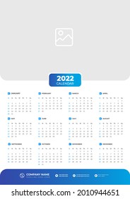 calendar of 2022. 2022 wall calendar vector design with blue color. 