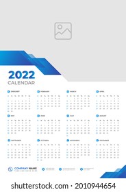 calendar of 2022. 2022 wall calendar vector design with blue color. 