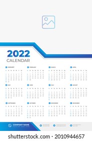 calendar of 2022. 2022 wall calendar vector design with blue color. 